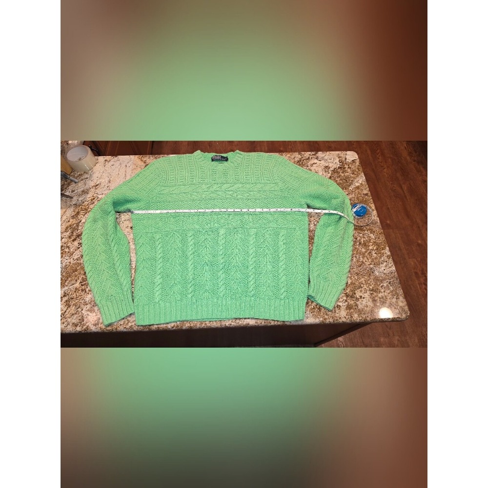 Polo Ralph Lauren Mens XL Lime Green Hand Knit Cotton Flax Cable Sweater